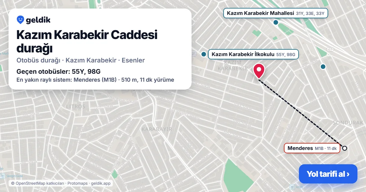 Kazım Karabekir Caddesi otobüs durağı haritada: konumu ve yakındaki duraklar