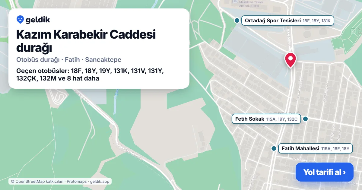 Kazım Karabekir Caddesi otobüs durağı haritada: konumu ve yakındaki duraklar