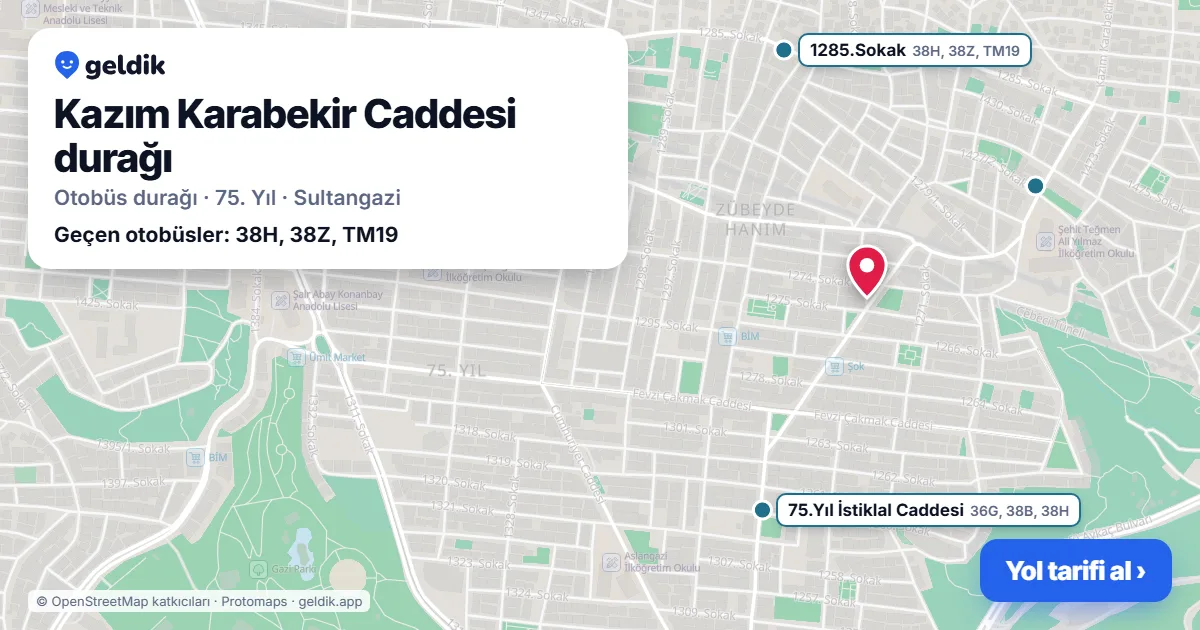 Kazım Karabekir Caddesi otobüs durağı haritada: konumu ve yakındaki duraklar