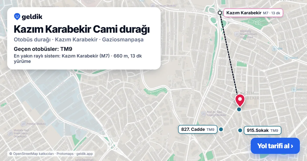 Kazım Karabekir Cami otobüs durağı haritada: konumu ve yakındaki duraklar
