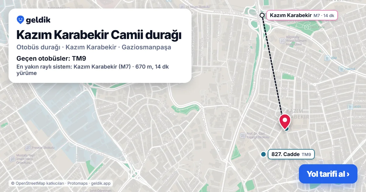Kazım Karabekir Camii otobüs durağı haritada: konumu ve yakındaki duraklar