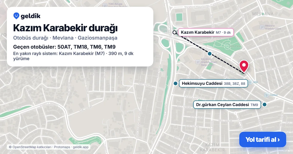 Kazım Karabekir otobüs durağı haritada: konumu ve yakındaki duraklar