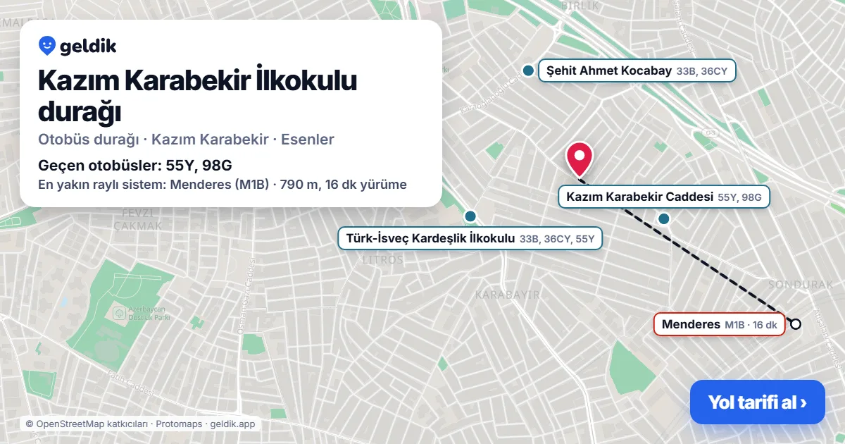 Kazım Karabekir İlkokulu otobüs durağı haritada: konumu ve yakındaki duraklar