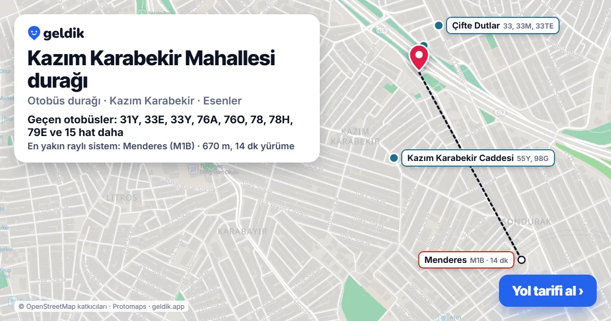 Kazım Karabekir Mahallesi otobüs durağı haritada: konumu ve yakındaki duraklar