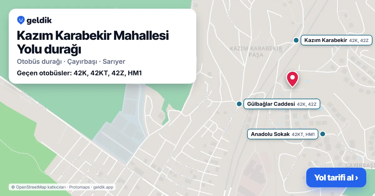 Kazım Karabekir Mahallesi Yolu otobüs durağı haritada: konumu ve yakındaki duraklar
