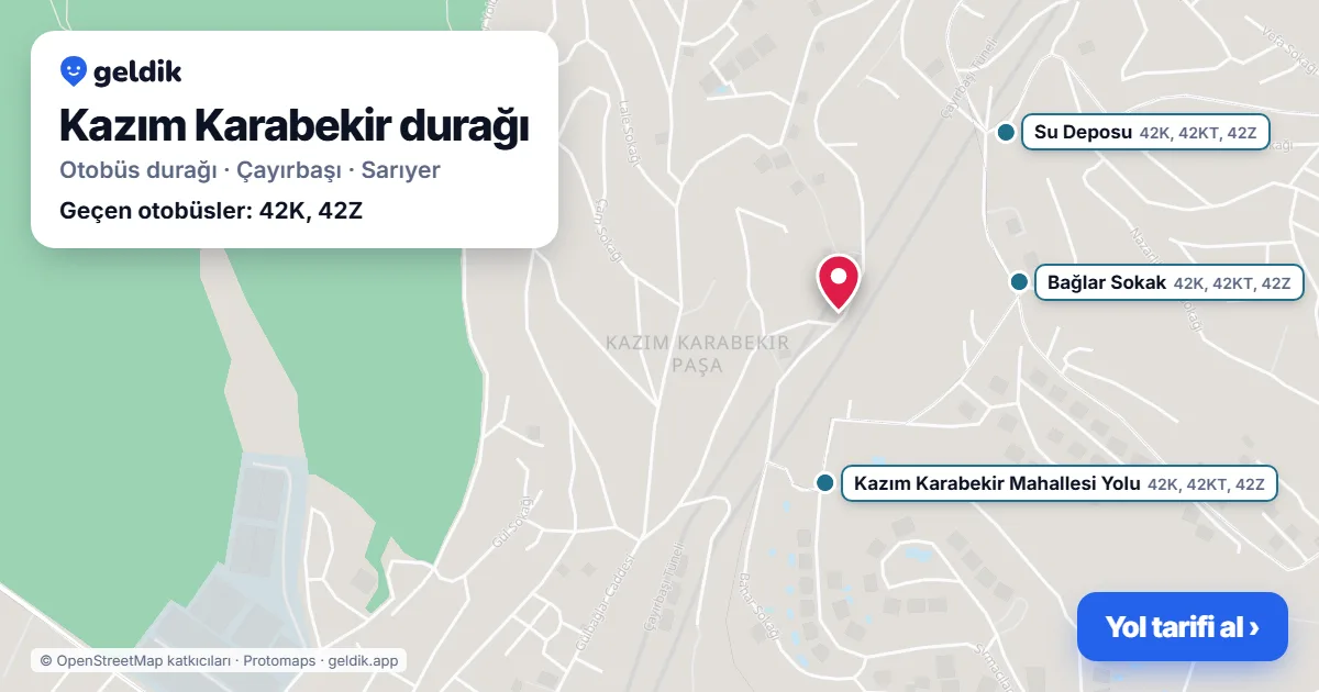 Kazım Karabekir otobüs durağı haritada: konumu ve yakındaki duraklar