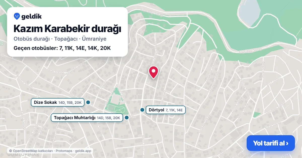 Kazım Karabekir otobüs durağı haritada: konumu ve yakındaki duraklar