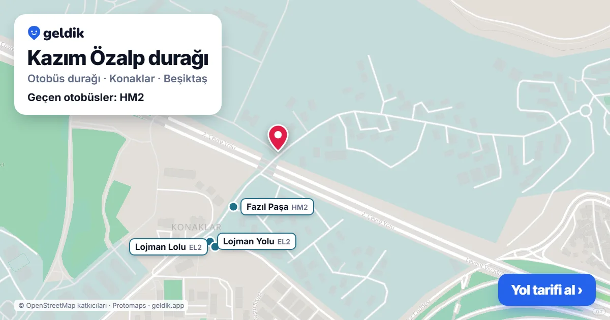 Kazım Özalp otobüs durağı haritada: konumu ve yakındaki duraklar