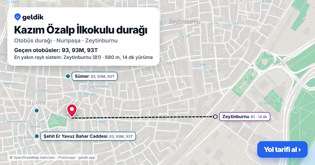 Kazım Özalp İlkokulu otobüs durağı haritada: konumu ve yakındaki duraklar