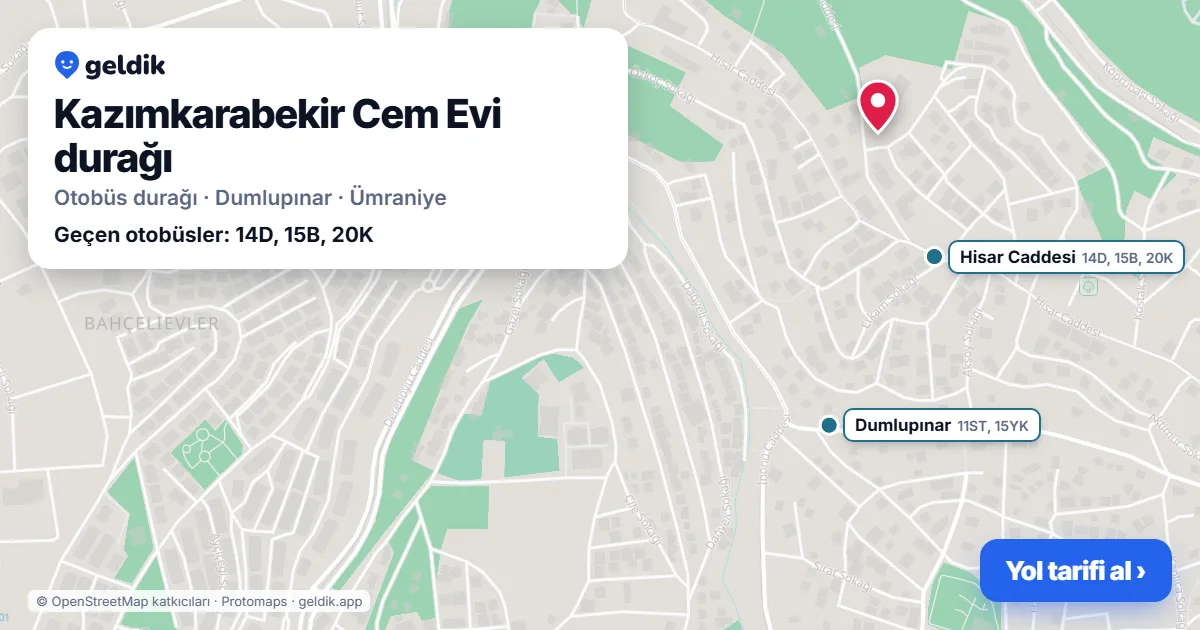 Kazımkarabekir Cem Evi otobüs durağı haritada: konumu ve yakındaki duraklar