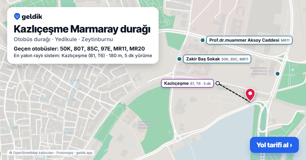 Kazlıçeşme Marmaray otobüs durağı haritada: konumu ve yakındaki duraklar
