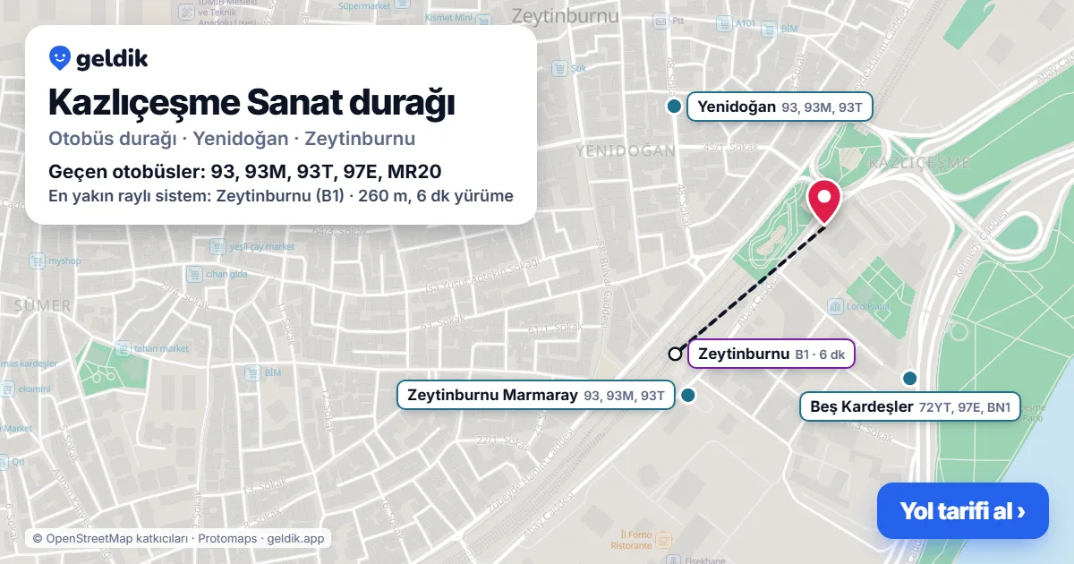 Kazlıçeşme Sanat otobüs durağı haritada: konumu ve yakındaki duraklar