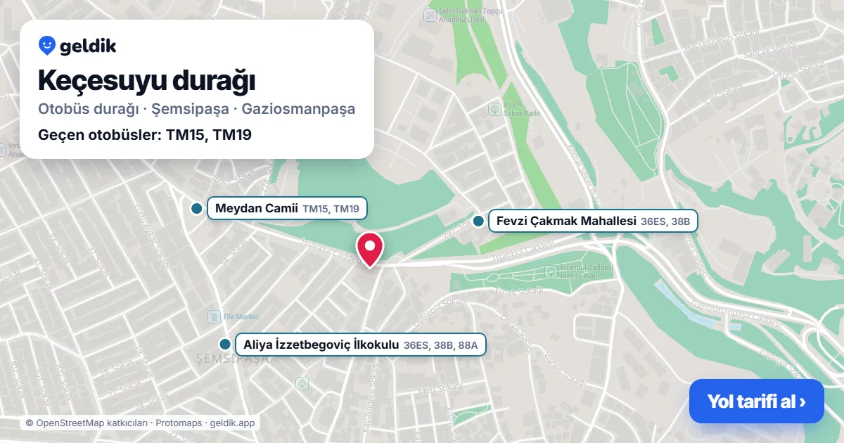 Keçesuyu otobüs durağı haritada: konumu ve yakındaki duraklar