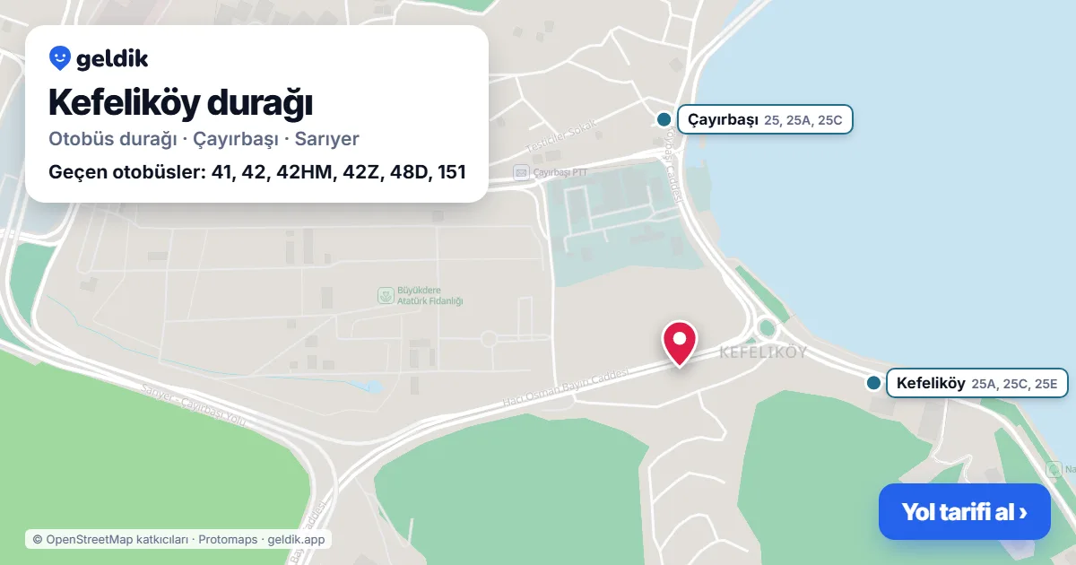 Kefeliköy otobüs durağı haritada: konumu ve yakındaki duraklar
