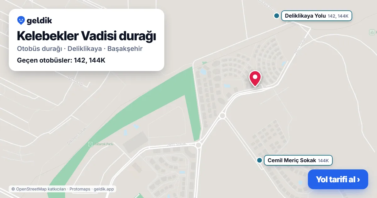 Kelebekler Vadisi otobüs durağı haritada: konumu ve yakındaki duraklar