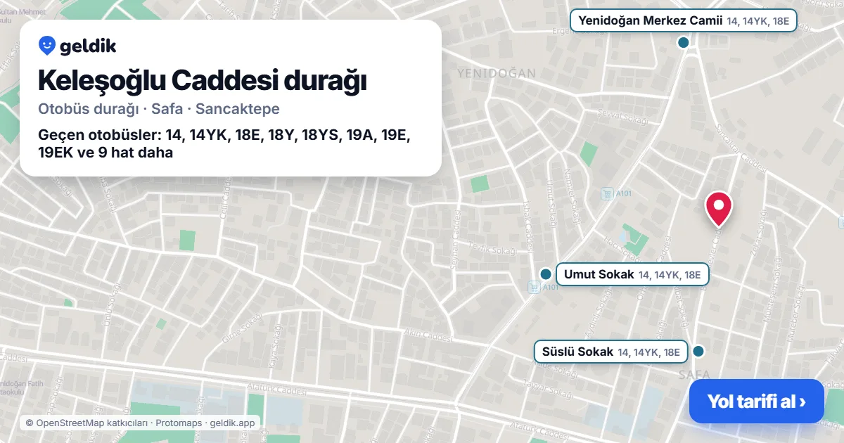 Keleşoğlu Caddesi otobüs durağı haritada: konumu ve yakındaki duraklar