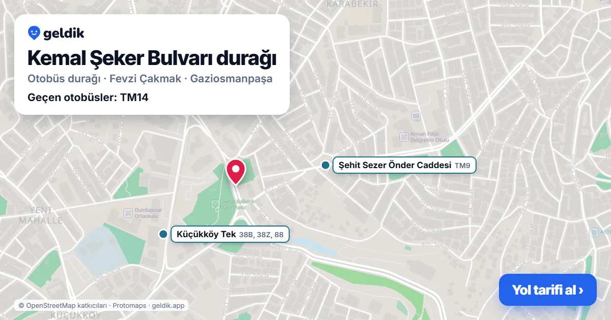 Kemal Şeker Bulvarı otobüs durağı haritada: konumu ve yakındaki duraklar