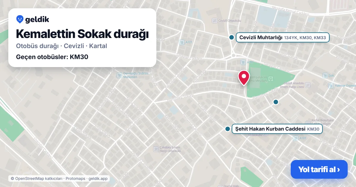 Kemalettin Sokak otobüs durağı haritada: konumu ve yakındaki duraklar