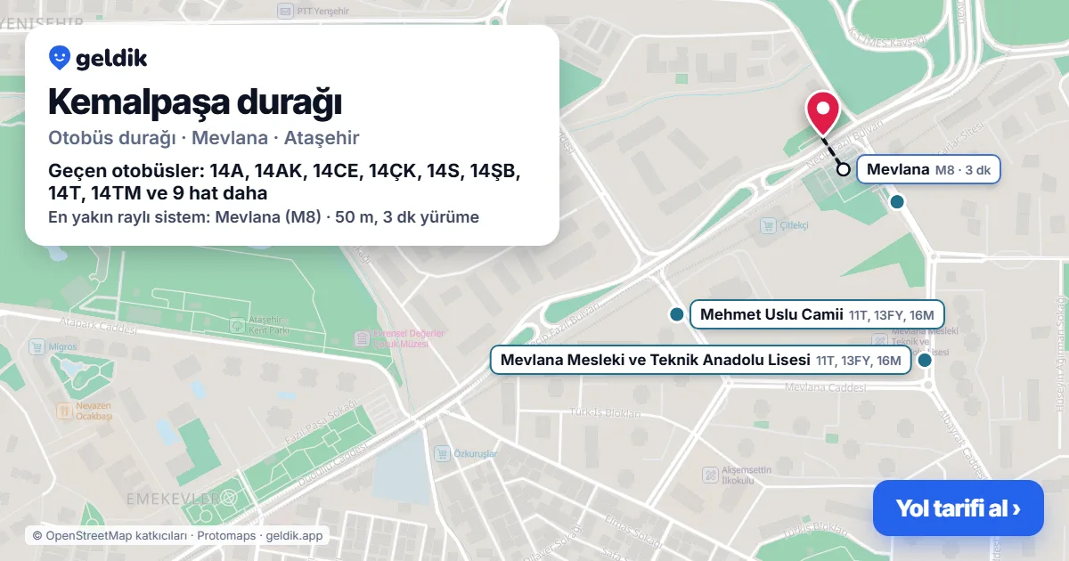 Kemalpaşa otobüs durağı haritada: konumu ve yakındaki duraklar