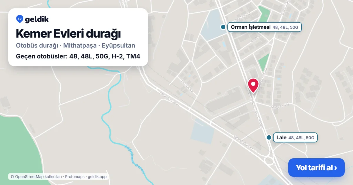 Kemer Evleri otobüs durağı haritada: konumu ve yakındaki duraklar