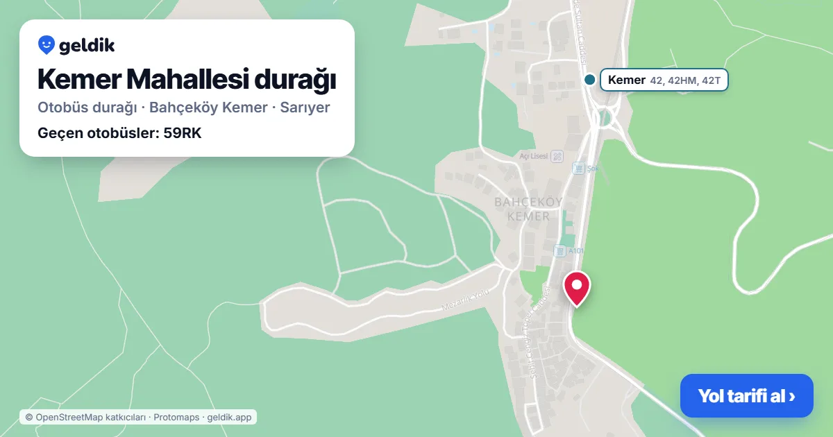 Kemer Mahallesi otobüs durağı haritada: konumu ve yakındaki duraklar