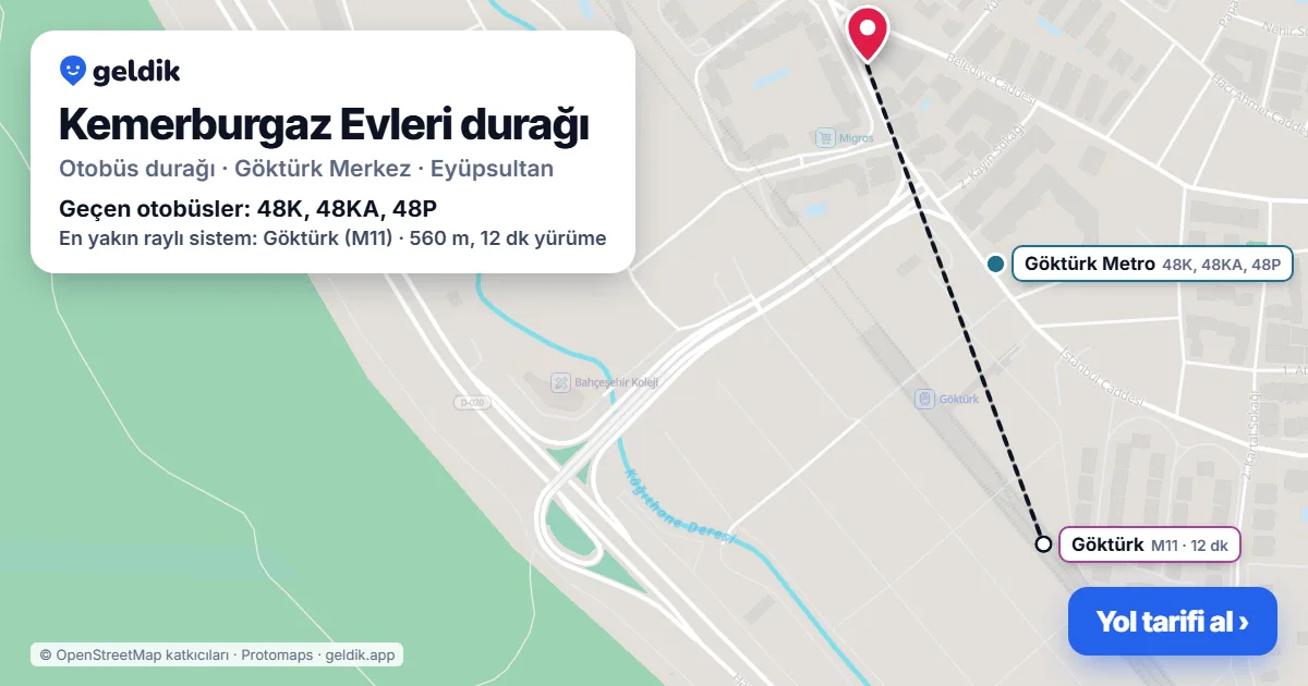 Kemerburgaz Evleri otobüs durağı haritada: konumu ve yakındaki duraklar