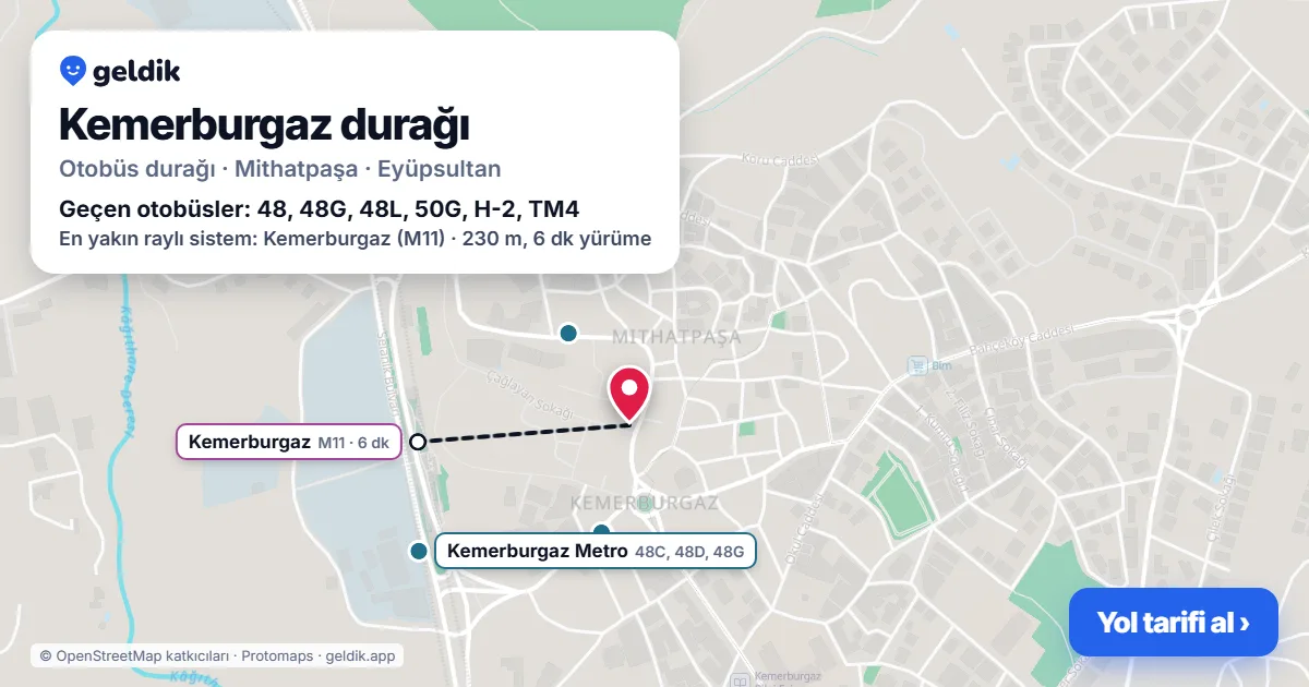 Kemerburgaz otobüs durağı haritada: konumu ve yakındaki duraklar