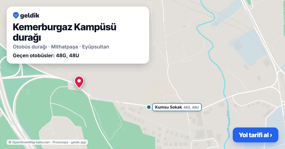 Kemerburgaz Kampüsü otobüs durağı haritada: konumu ve yakındaki duraklar