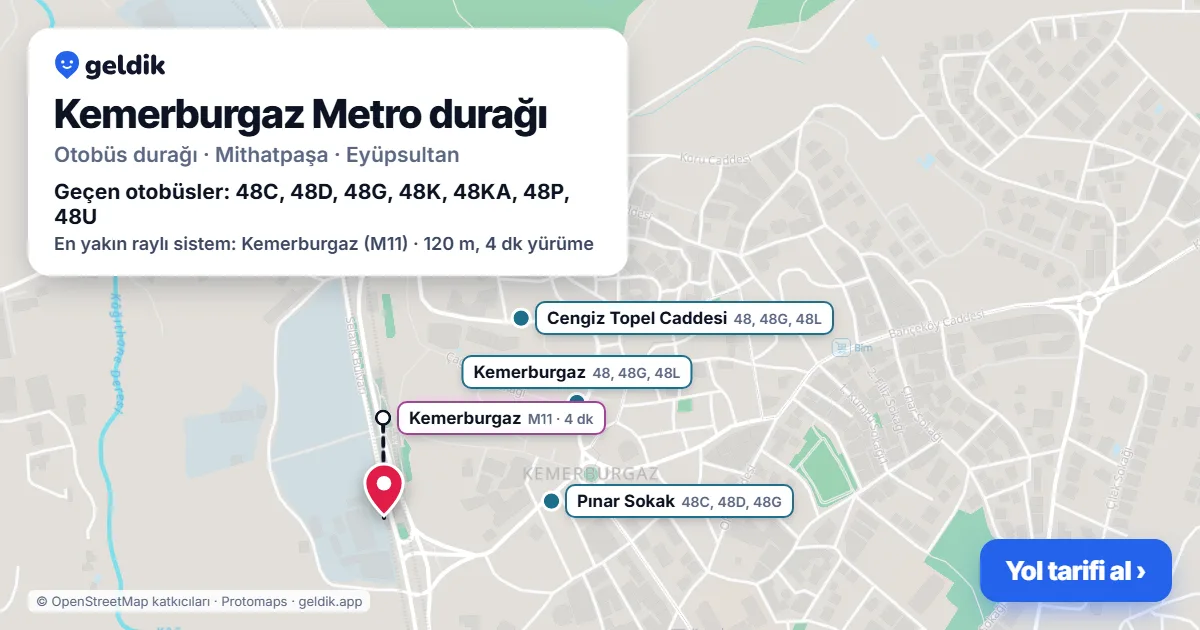 Kemerburgaz Metro otobüs durağı haritada: konumu ve yakındaki duraklar
