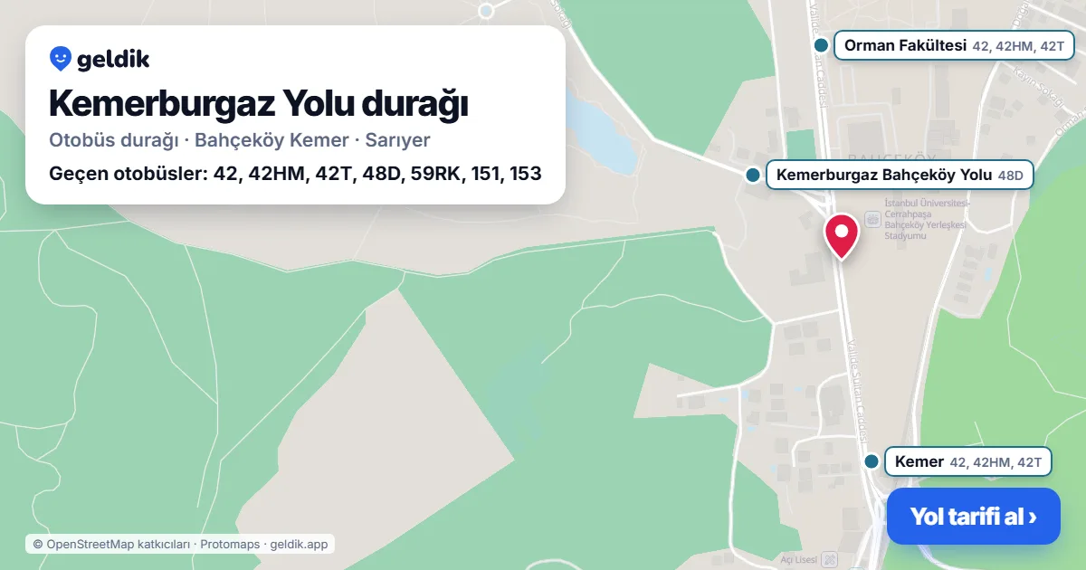 Kemerburgaz Yolu otobüs durağı haritada: konumu ve yakındaki duraklar