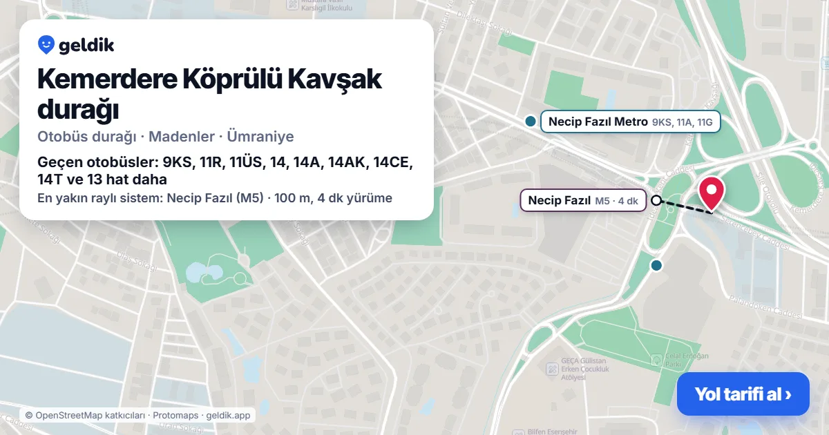 Kemerdere Köprülü Kavşak otobüs durağı haritada: konumu ve yakındaki duraklar