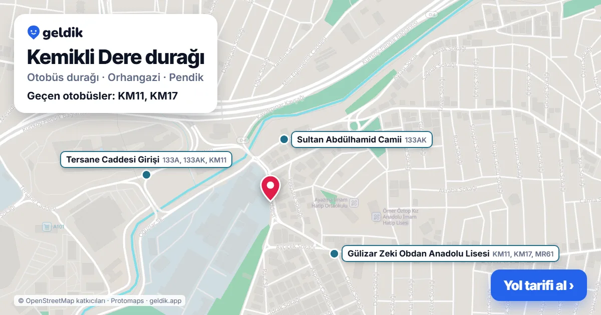 Kemikli Dere otobüs durağı haritada: konumu ve yakındaki duraklar