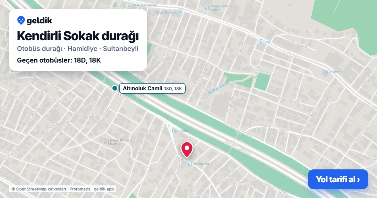 Kendirli Sokak otobüs durağı haritada: konumu ve yakındaki duraklar