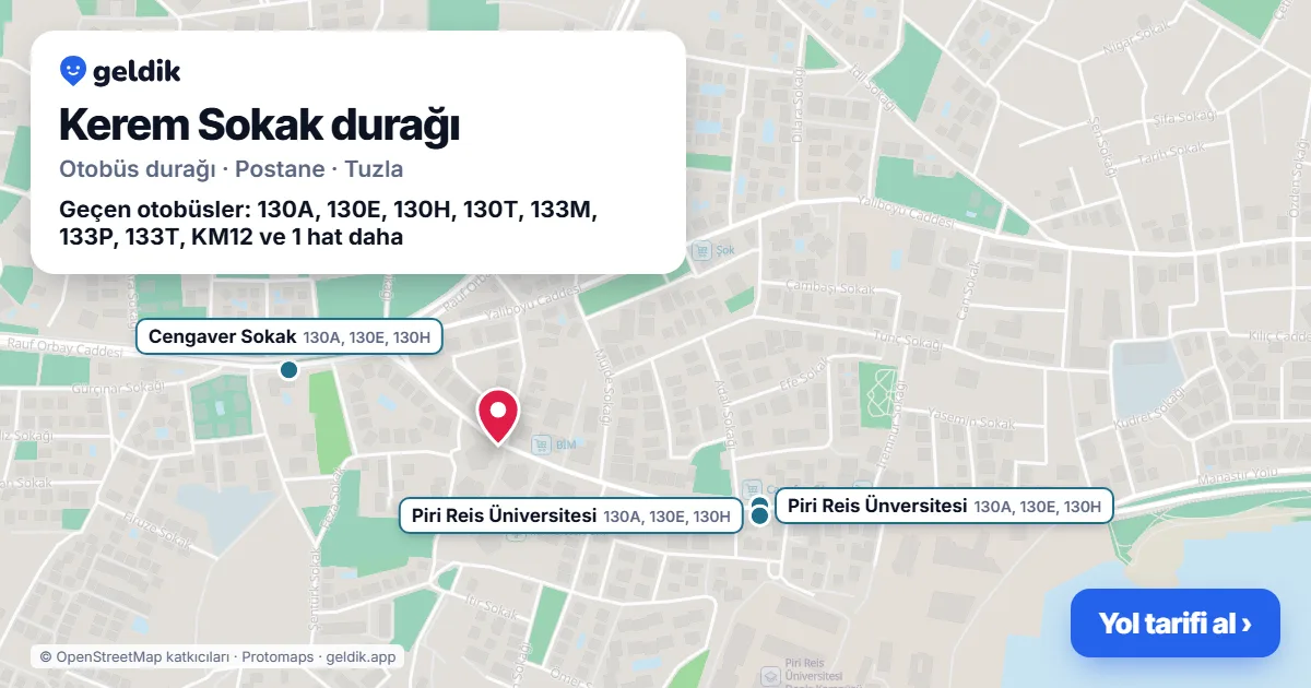 Kerem Sokak otobüs durağı haritada: konumu ve yakındaki duraklar
