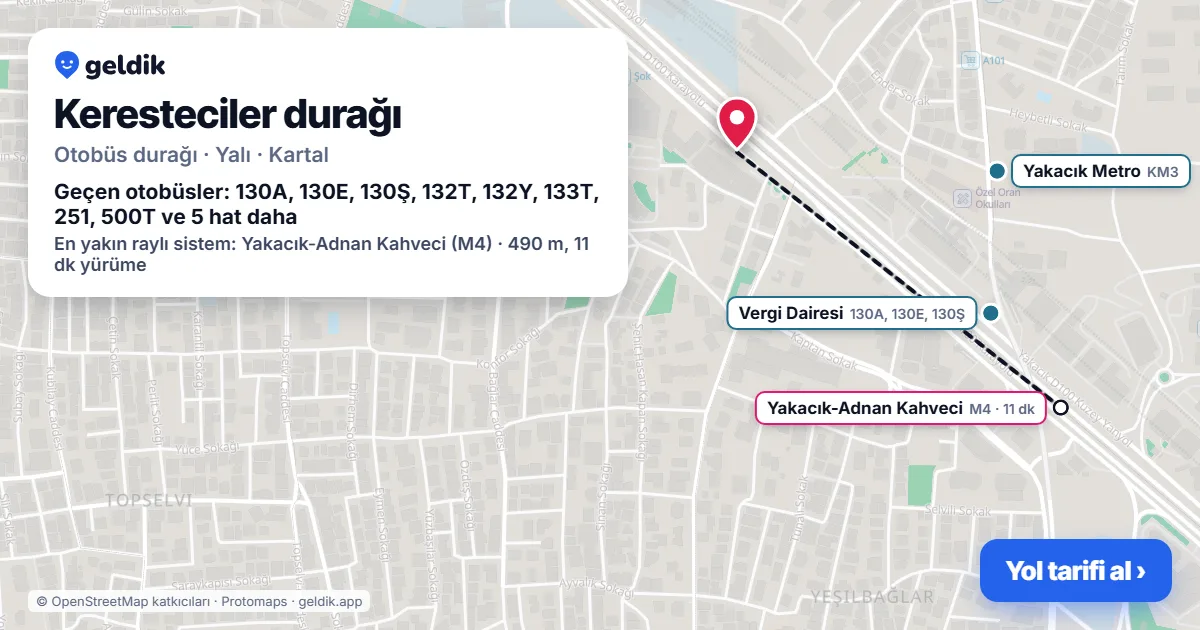 Keresteciler otobüs durağı haritada: konumu ve yakındaki duraklar
