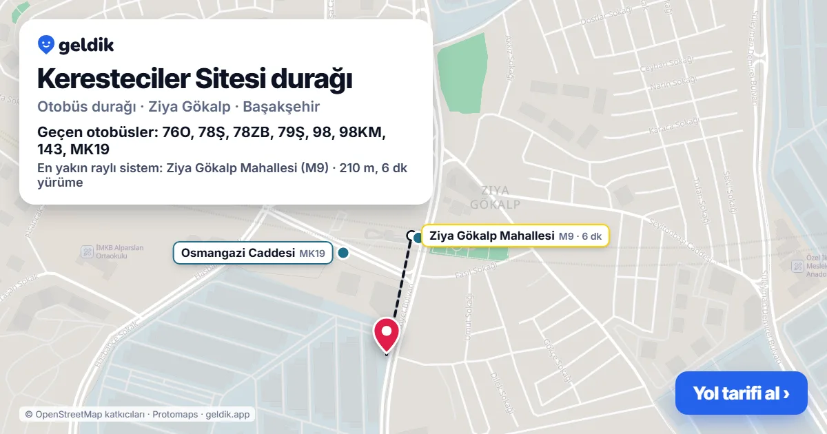 Keresteciler Sitesi otobüs durağı haritada: konumu ve yakındaki duraklar
