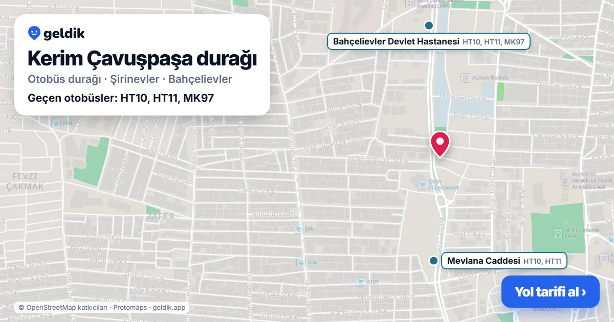 Kerim Çavuşpaşa otobüs durağı haritada: konumu ve yakındaki duraklar