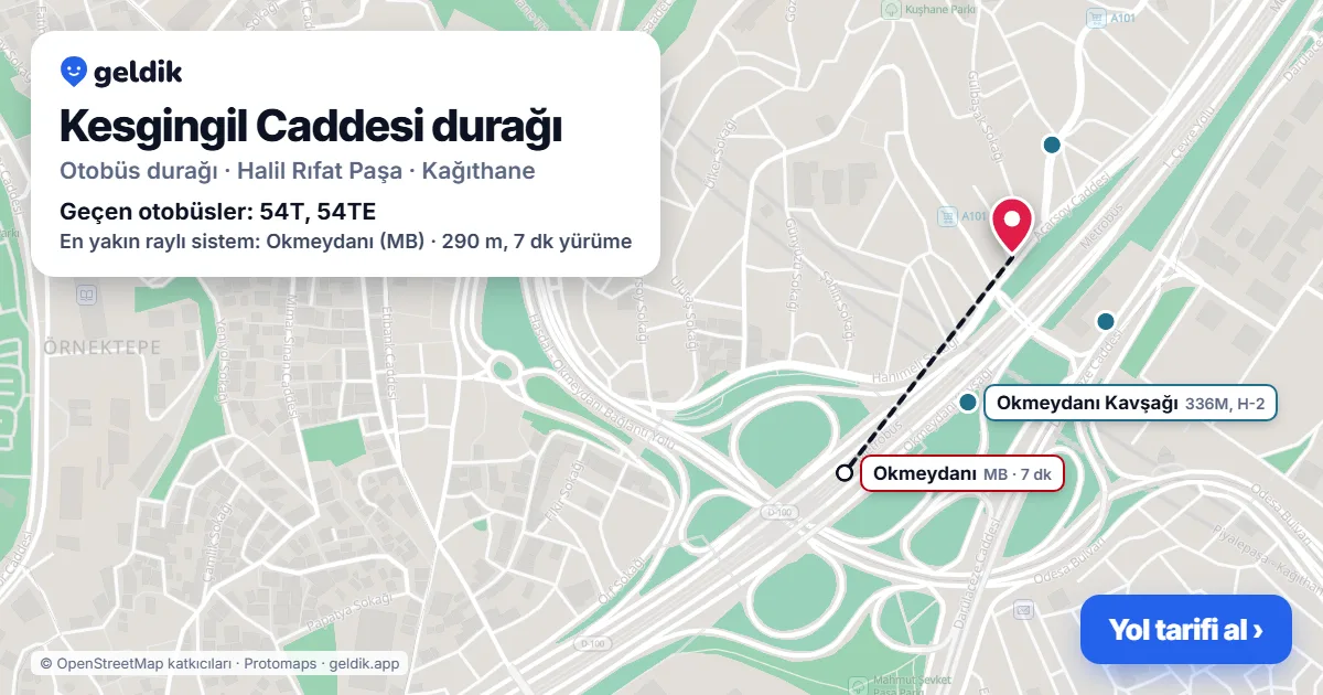 Kesgingil Caddesi otobüs durağı haritada: konumu ve yakındaki duraklar