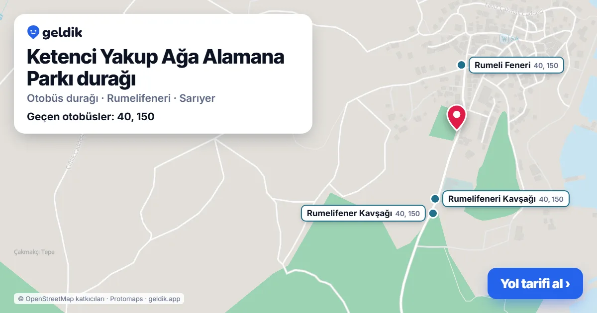 Ketenci Yakup Ağa Alamana Parkı otobüs durağı haritada: konumu ve yakındaki duraklar
