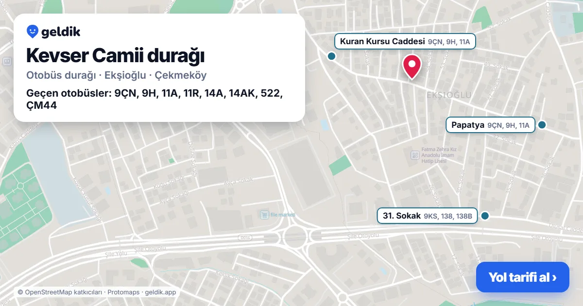 Kevser Camii otobüs durağı haritada: konumu ve yakındaki duraklar