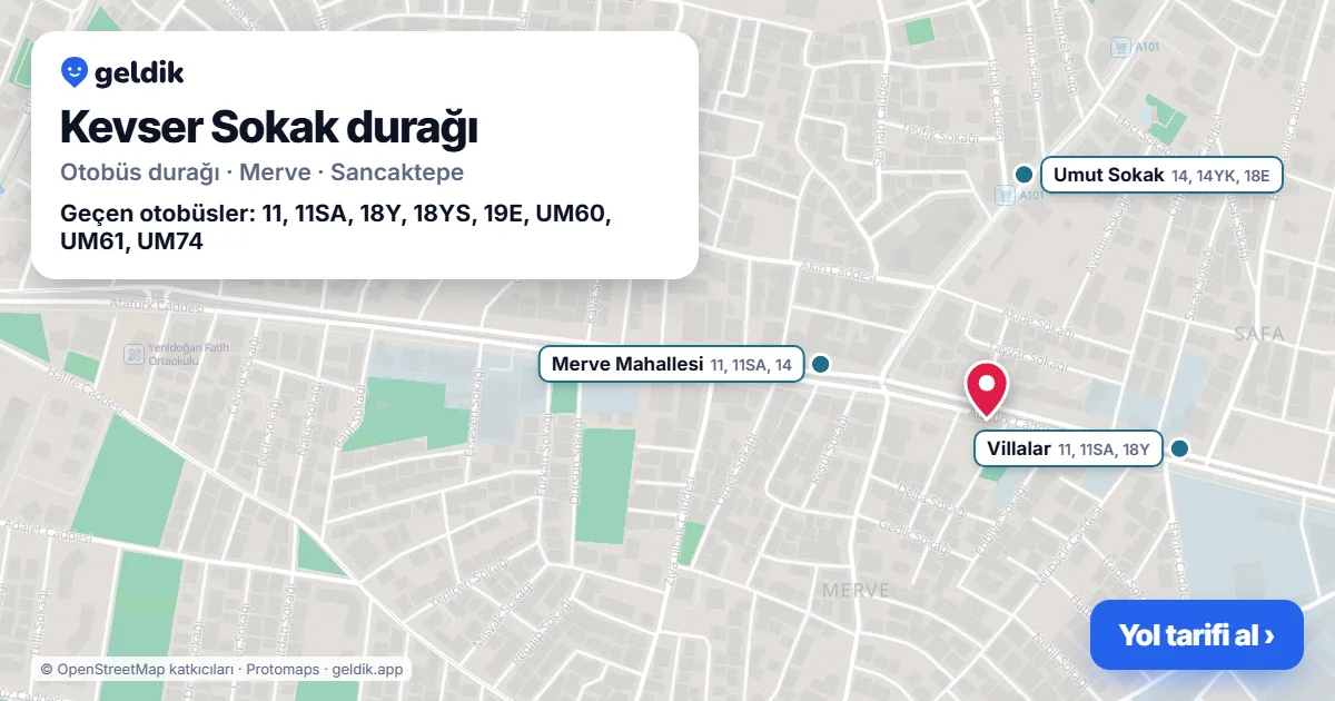 Kevser Sokak otobüs durağı haritada: konumu ve yakındaki duraklar