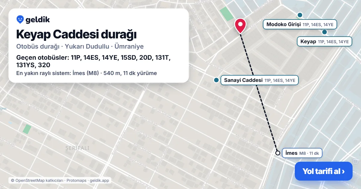 Keyap Caddesi otobüs durağı haritada: konumu ve yakındaki duraklar