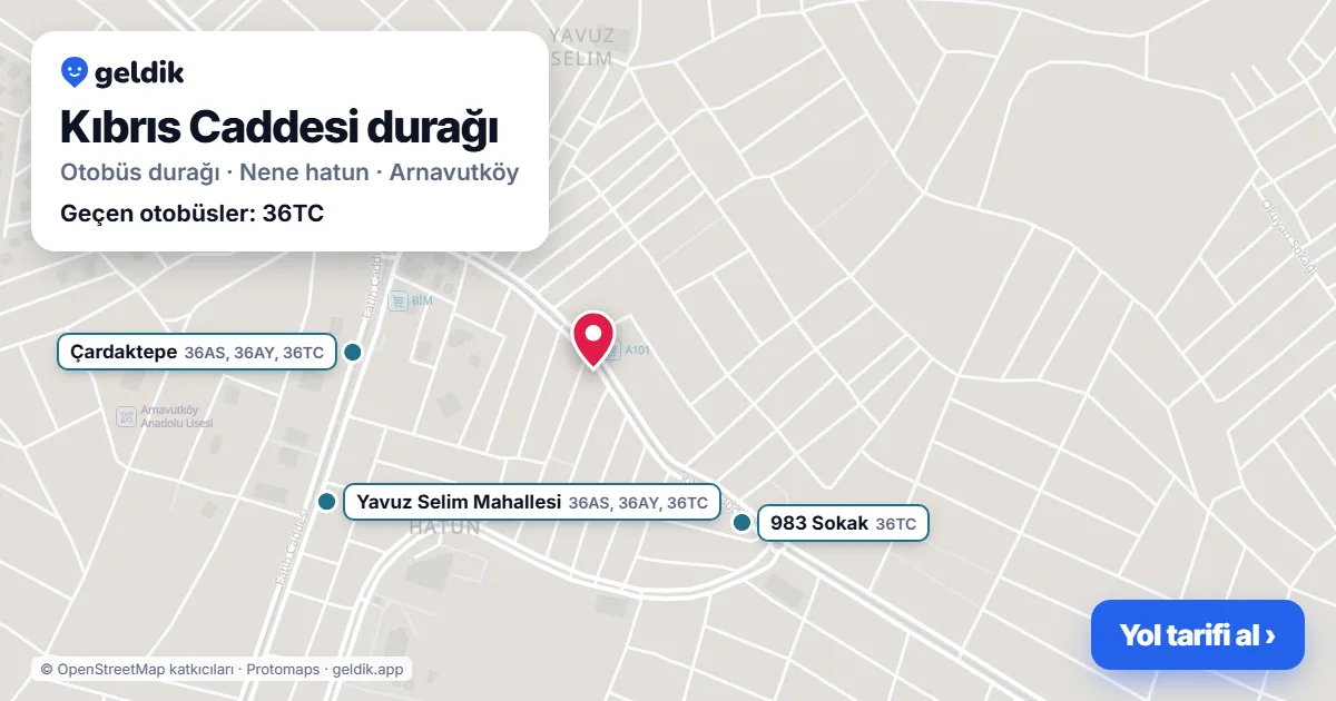 Kıbrıs Caddesi otobüs durağı haritada: konumu ve yakındaki duraklar