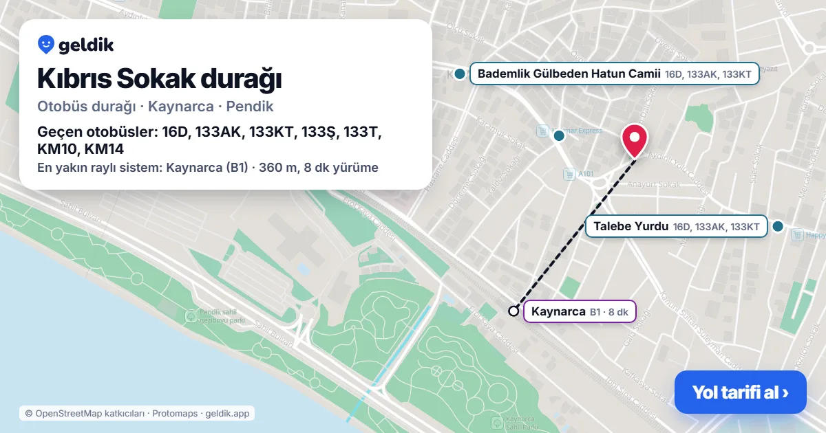 Kıbrıs Sokak otobüs durağı haritada: konumu ve yakındaki duraklar