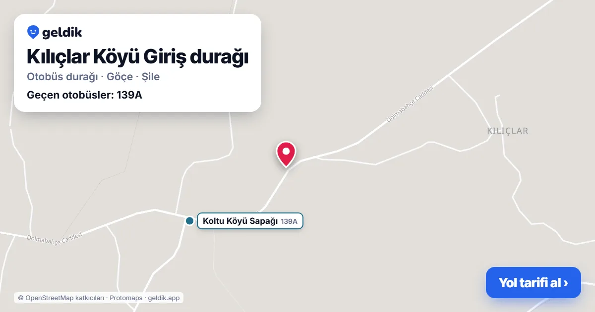 Kılıçlar Köyü Giriş otobüs durağı haritada: konumu ve yakındaki duraklar