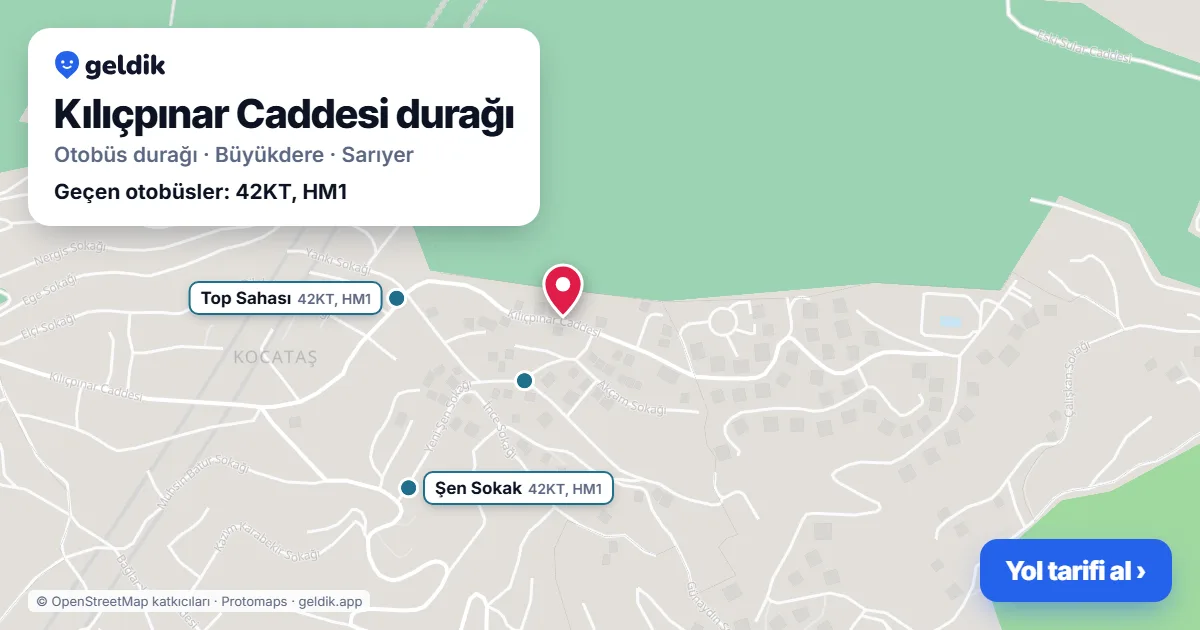 Kılıçpınar Caddesi otobüs durağı haritada: konumu ve yakındaki duraklar