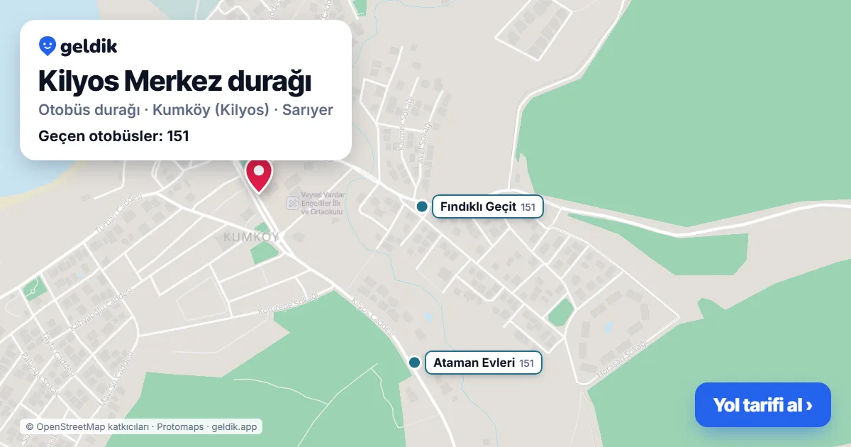 Kilyos Merkez otobüs durağı haritada: konumu ve yakındaki duraklar