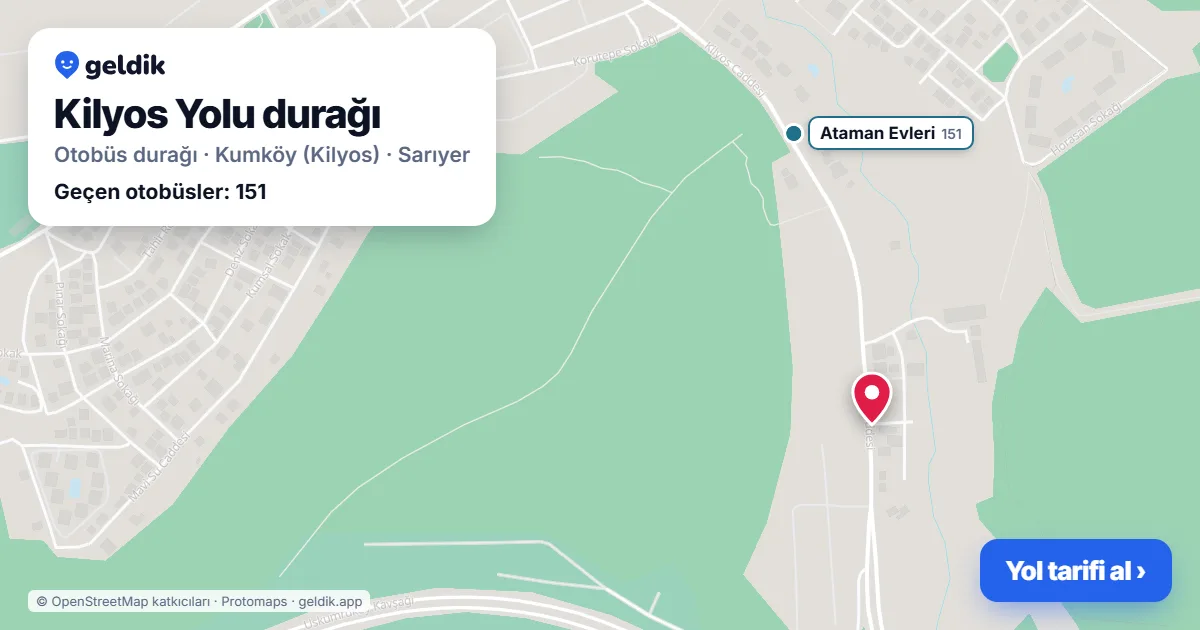 Kilyos Yolu otobüs durağı haritada: konumu ve yakındaki duraklar