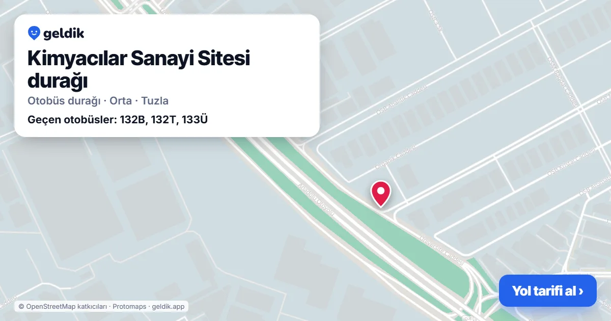 Kimyacılar Sanayi Sitesi otobüs durağı haritada: konumu ve yakındaki duraklar
