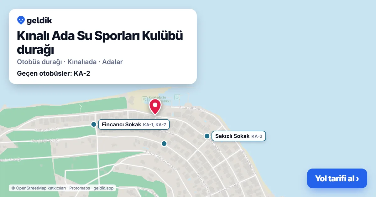 Kınalı Ada Su Sporları Kulübü otobüs durağı haritada: konumu ve yakındaki duraklar